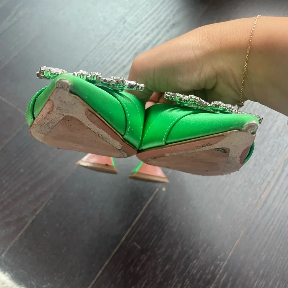 Amina Muaddi Begum Green “Frog” Satin Martini Heels 95mm Sz 38.5 - Picture 9 of 10
